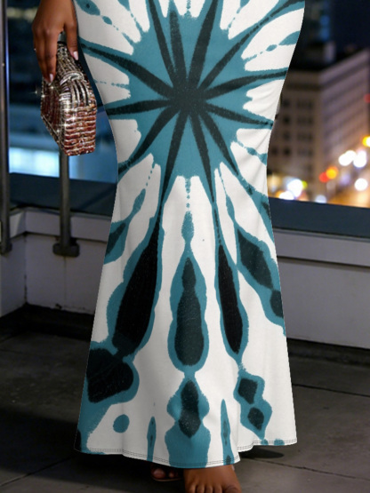 Teal & Black Tie-Dye Spaghetti Strap Mermaid Dress 