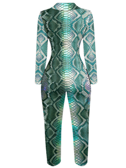 Iridescent Snake Long Sleeve Zip-Up Jumpsuit XYZ412