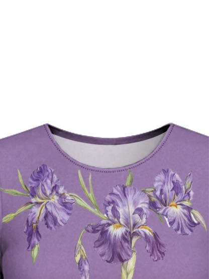 Purple Iris Floral Cross Scripture Easter Flare Sleeve Bodycon Midi Dress JIHB2863