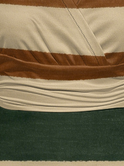 Earth Tone Stripe Cap Sleeve V-Neck Midi Dress IJG7685