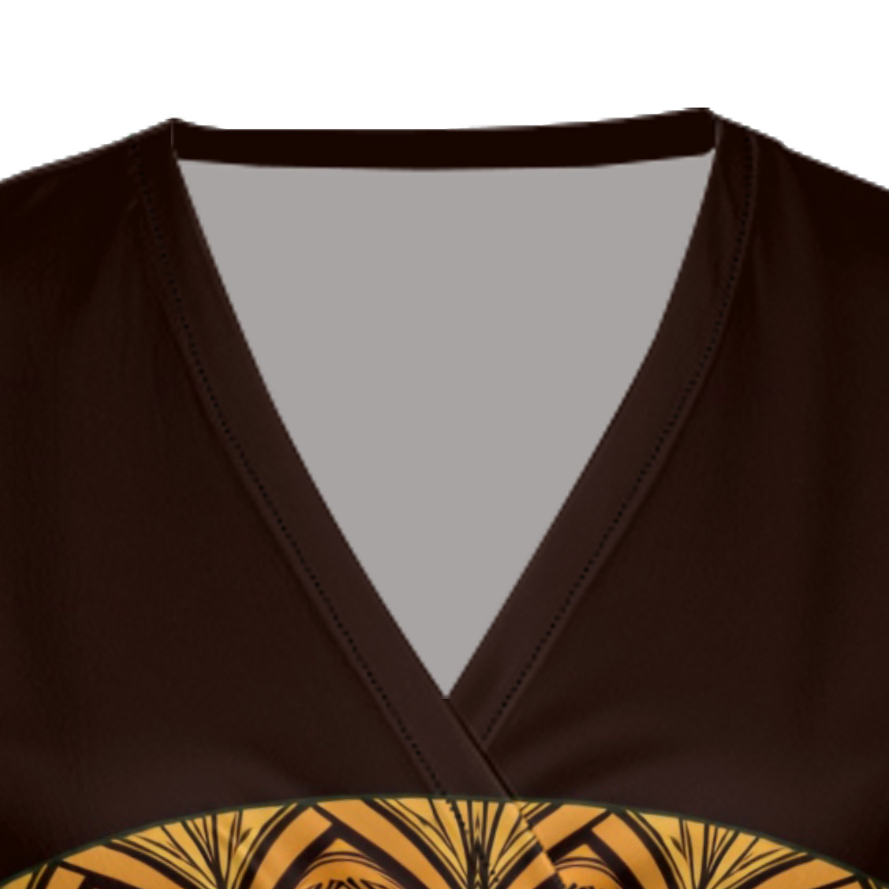 African Mask Cap Sleeve V-Neck Midi Dress ABE975