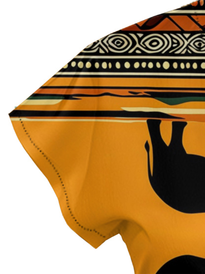 African Savannah Sunset Cap Sleeve V-Neck Midi Dress YUN345