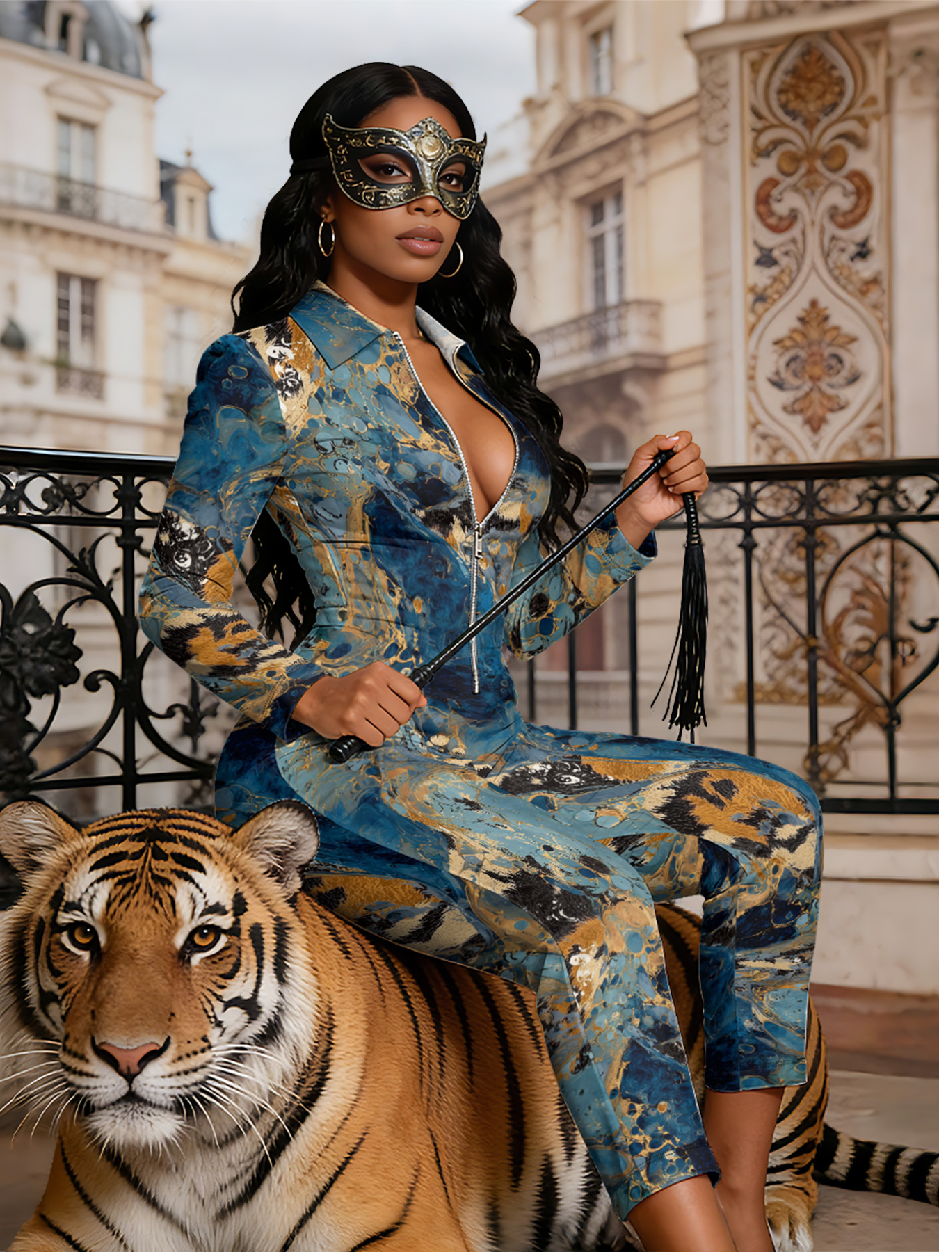 Marble & Leopard Long Sleeve Zip-Up Jumpsuit TUV832