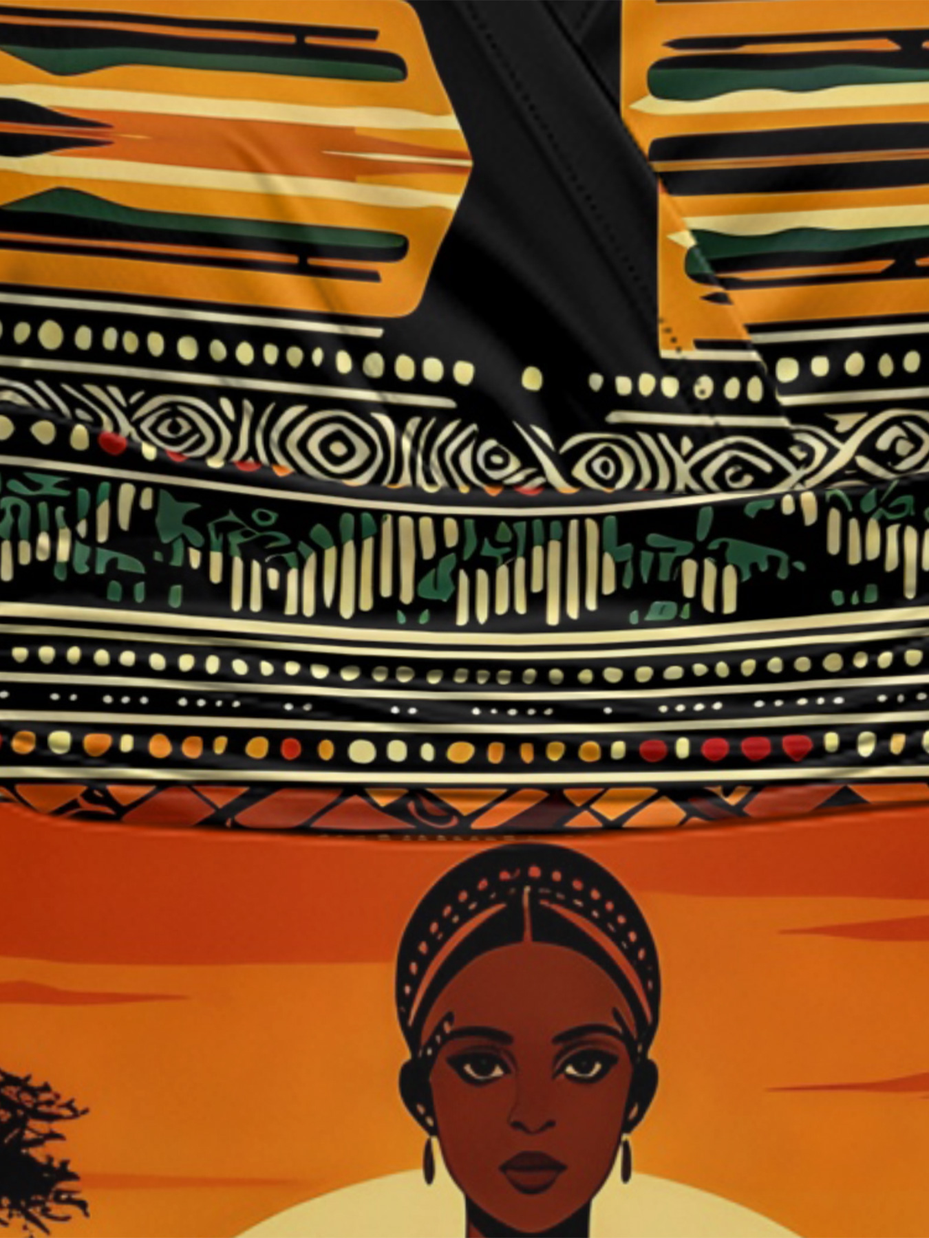 African Savannah Cap Sleeve V-Neck Midi Dress Y365