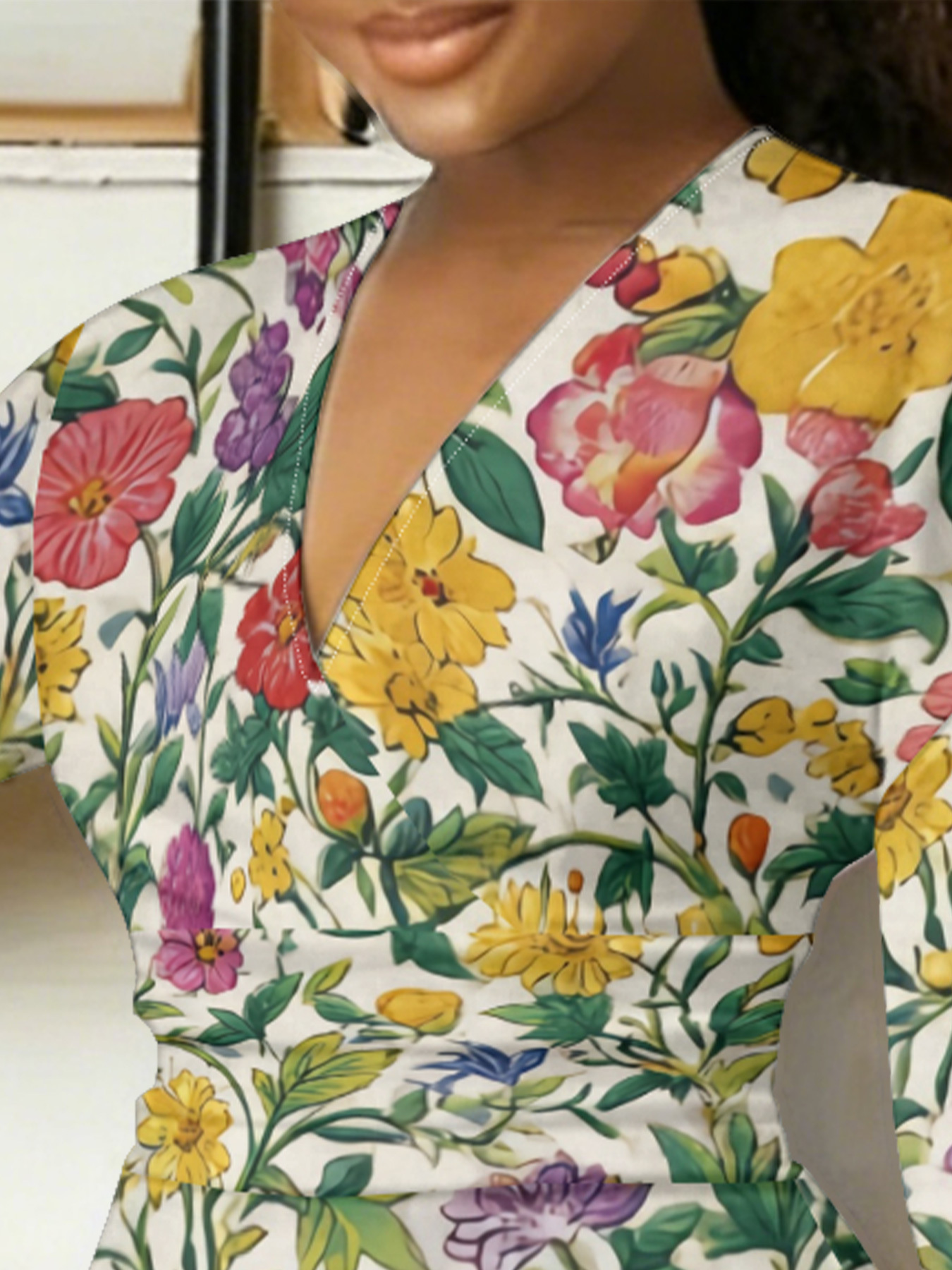 Vintage Botanical Floral V-Neck Bodycon Midi Dress XFK5127