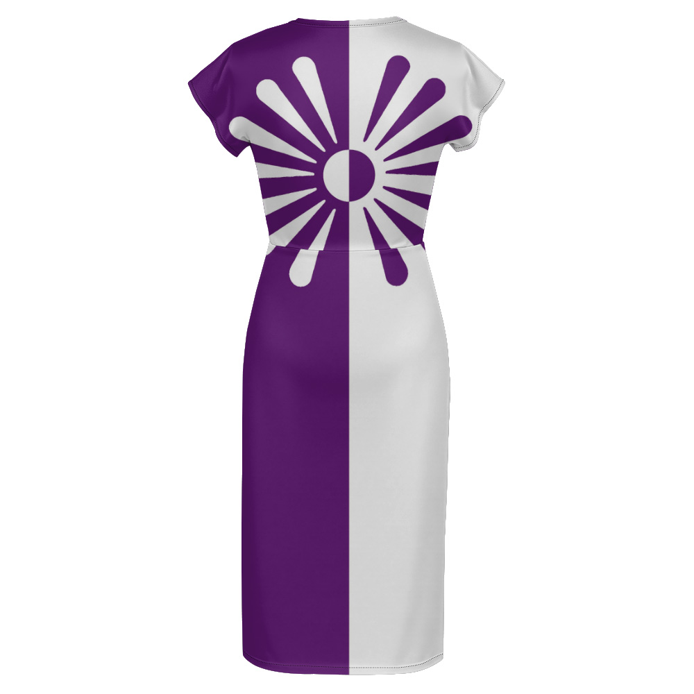 Purple White Sunburst Cap Sleeve V-Neck Midi Dress BDG852