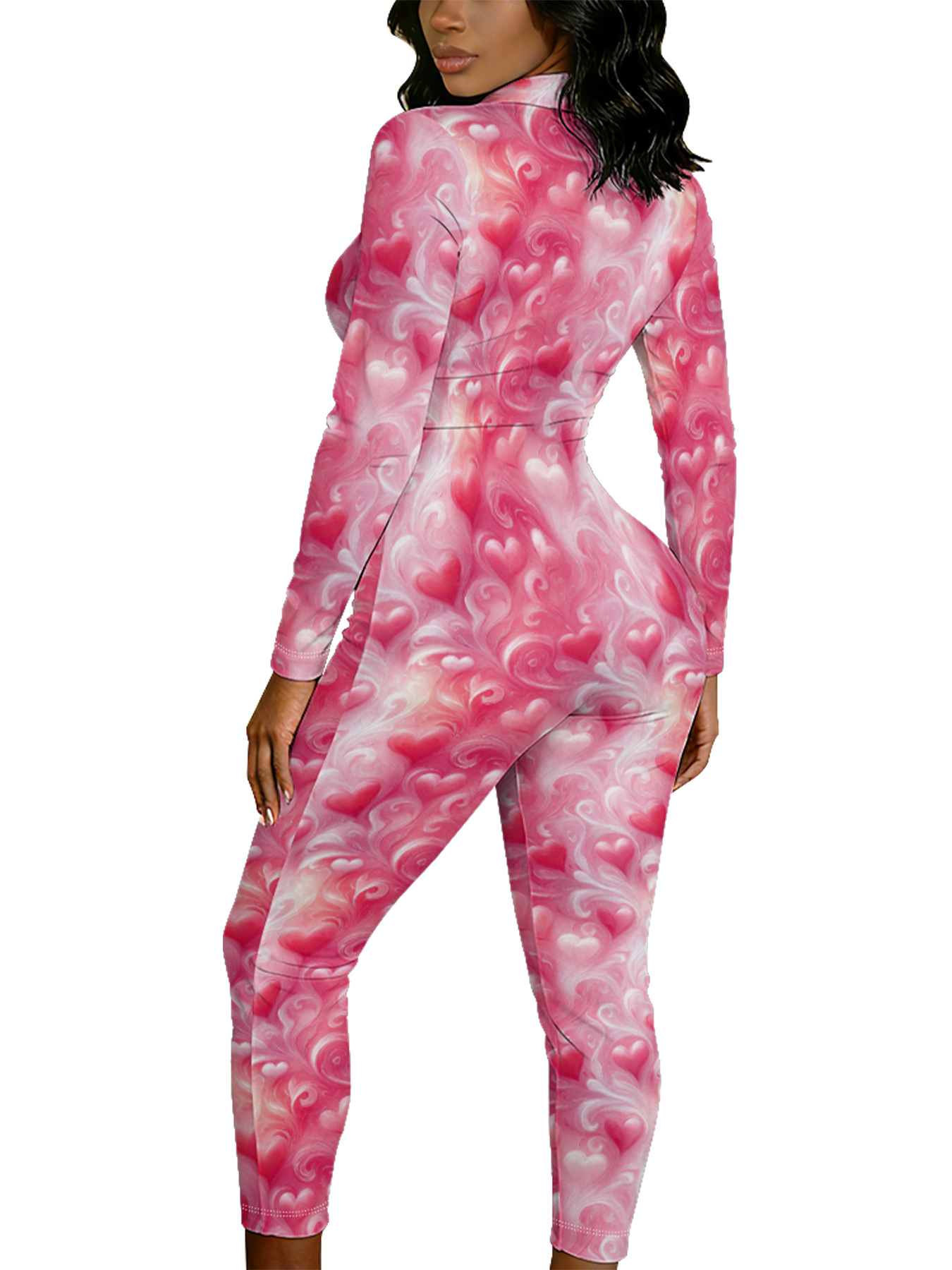 Pink Heart Swirl Long Sleeve Zip-Up Jumpsuit BCG821