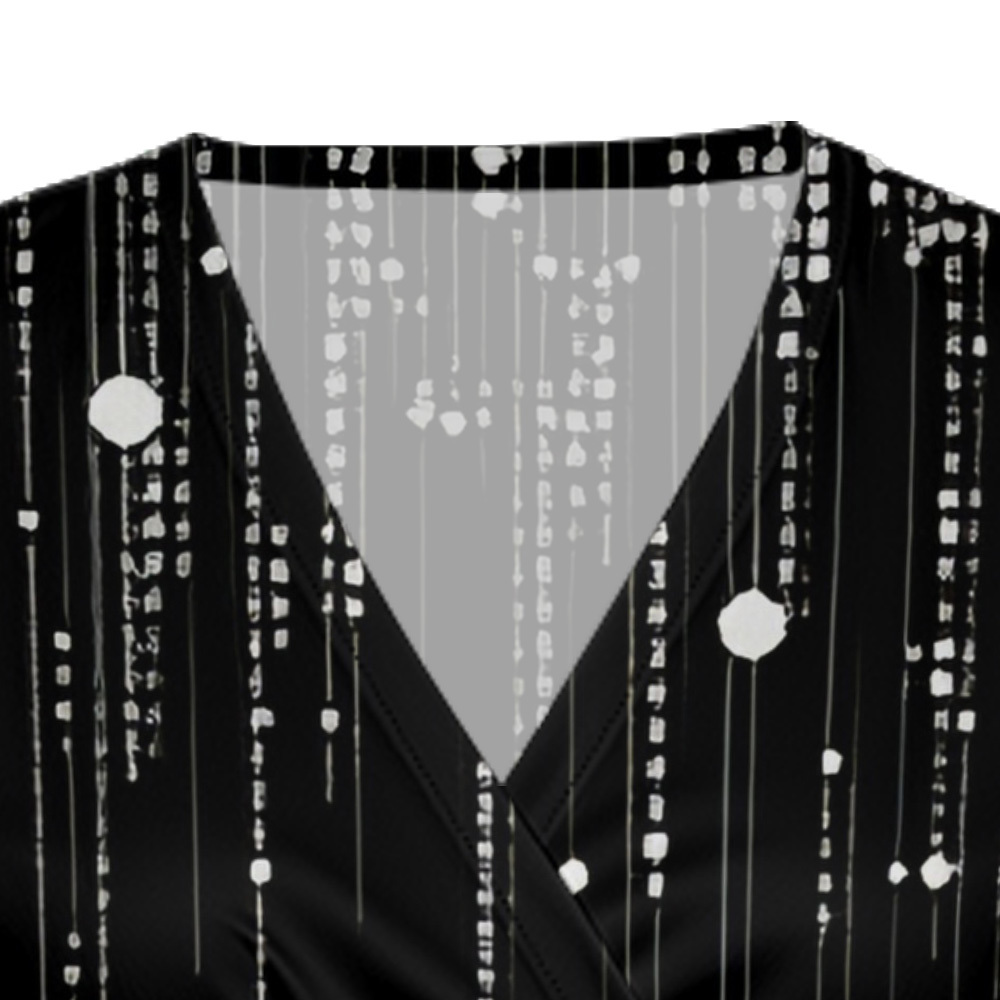 Black White Dot Stripe Cap Sleeve V-Neck Midi Dress BFI630