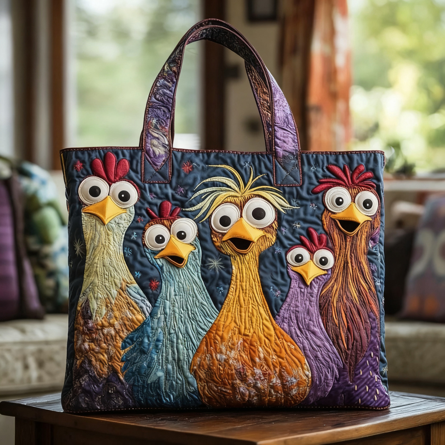 Funny Chickens Quilted Tote Bag