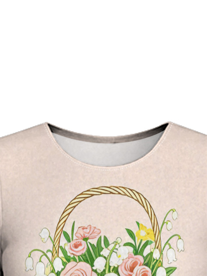 Lavender Ombre Rose Cross Easter Flare Sleeve Bodycon Midi Dress