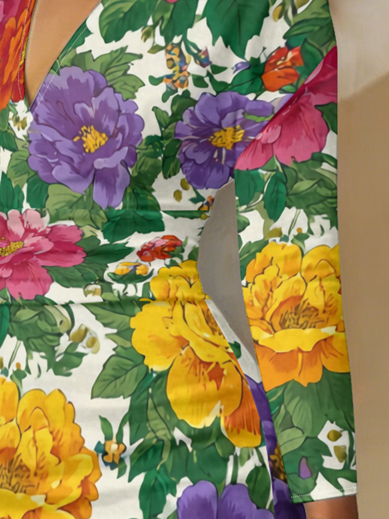 Vibrant Multicolor Floral V-Neck Bodycon Midi Dress WJN3682