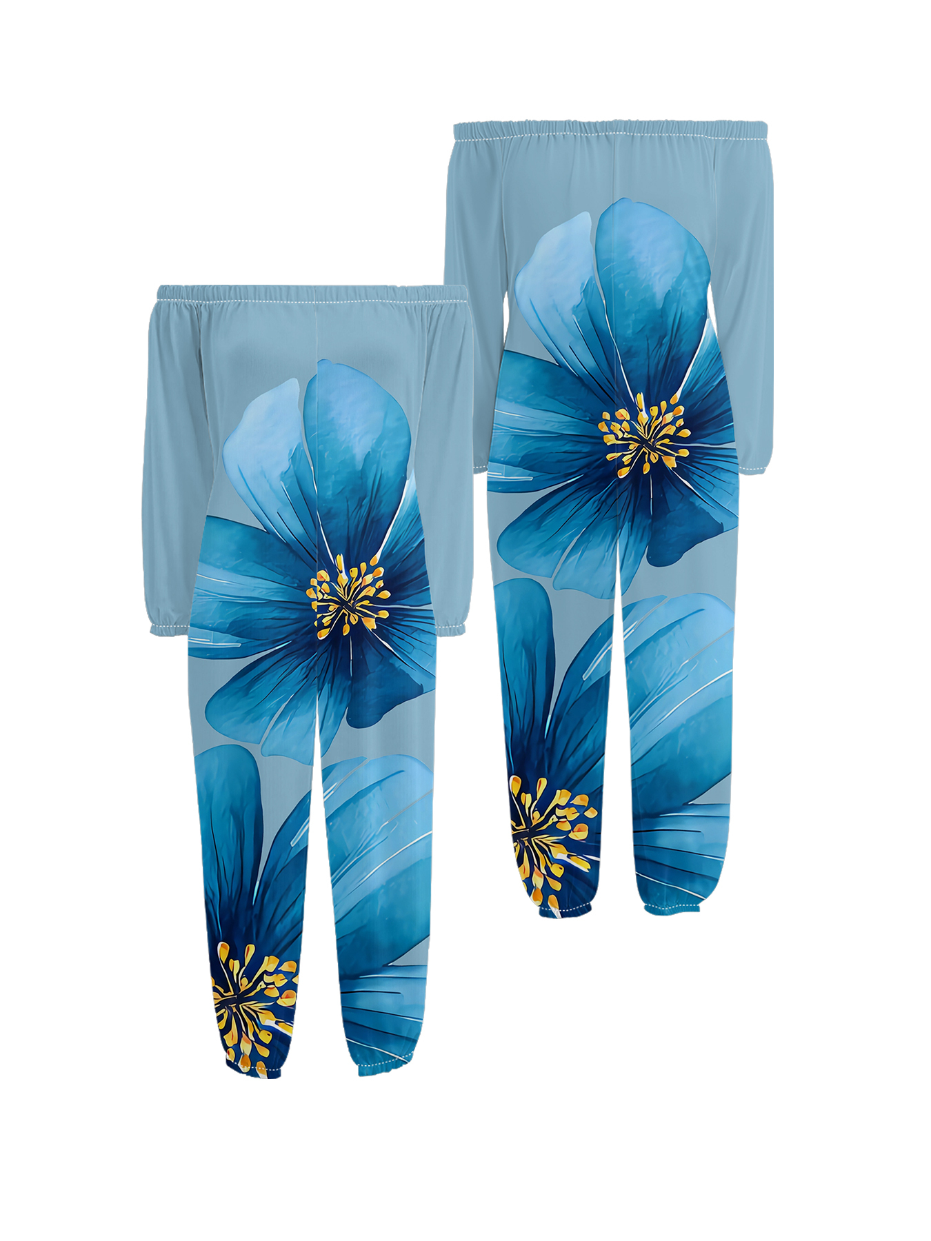 Ocean Blue Floral Off-Shoulder Jumpsuit