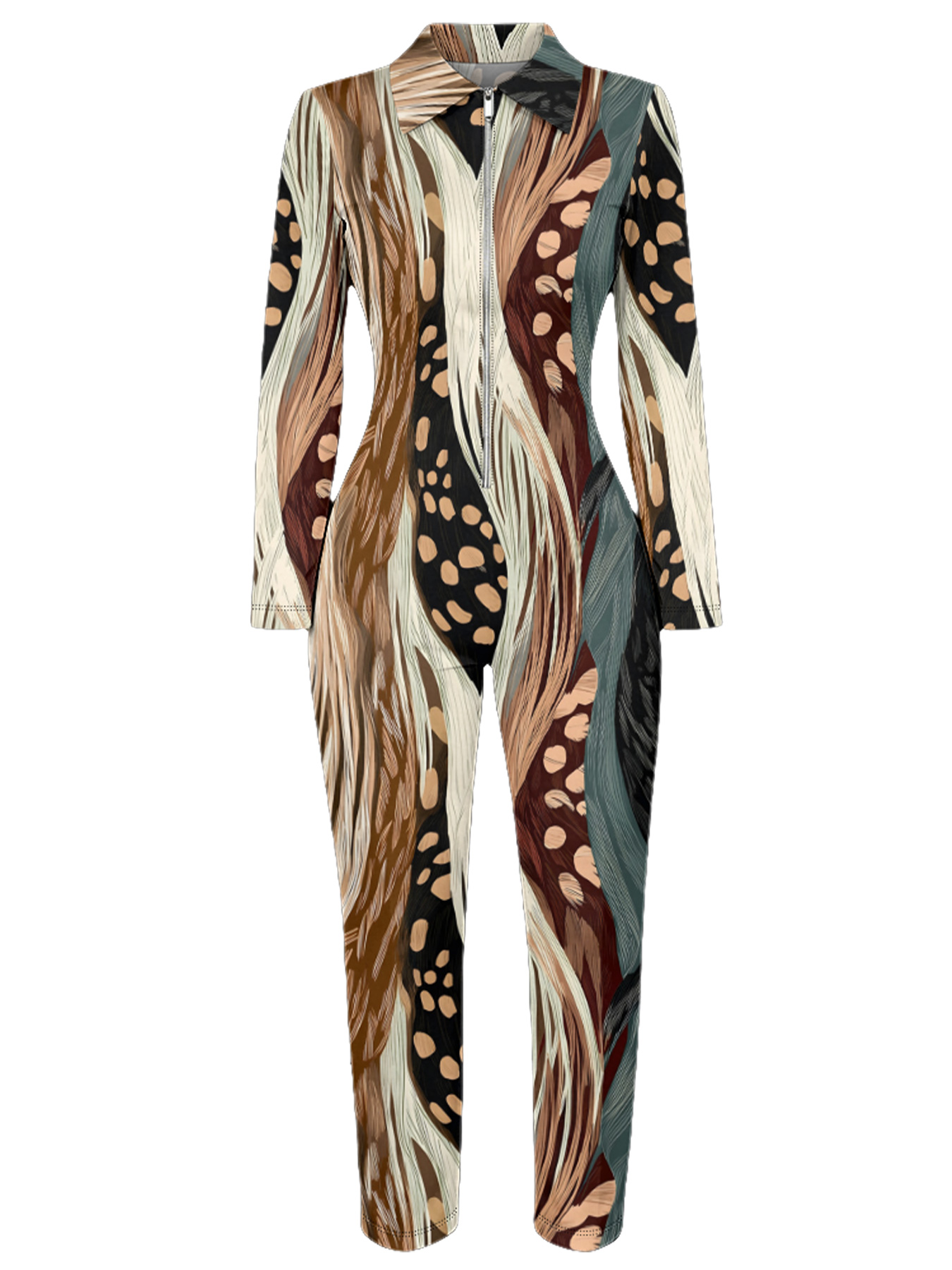 Safari Stripe & Spot Long Sleeve Zip-Up Jumpsuit RST403