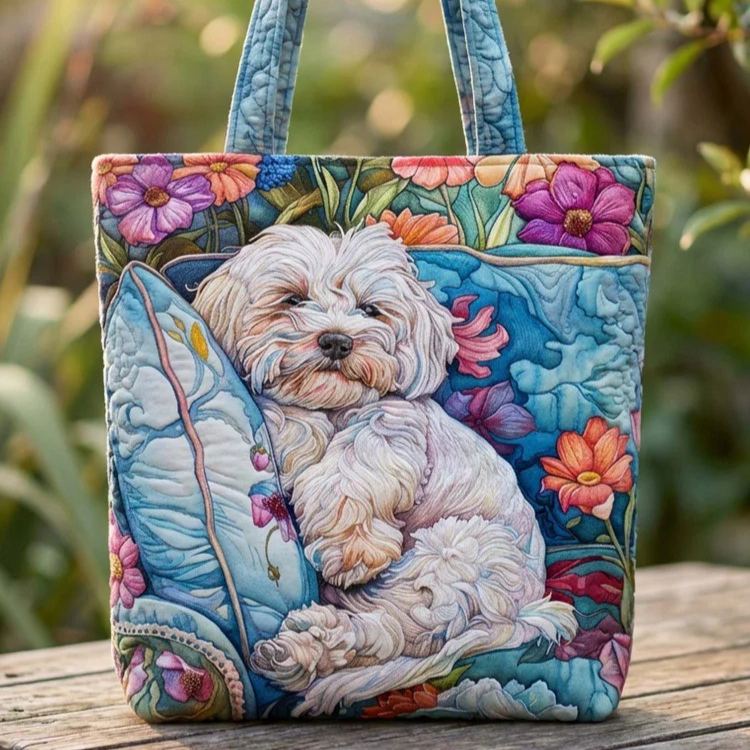 Shih Tzu Dog And Flower Quilted Tote Bag TS13257
