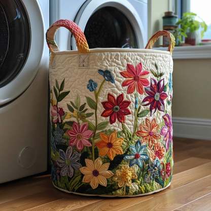 Flower Field Quilted Laundry Basket