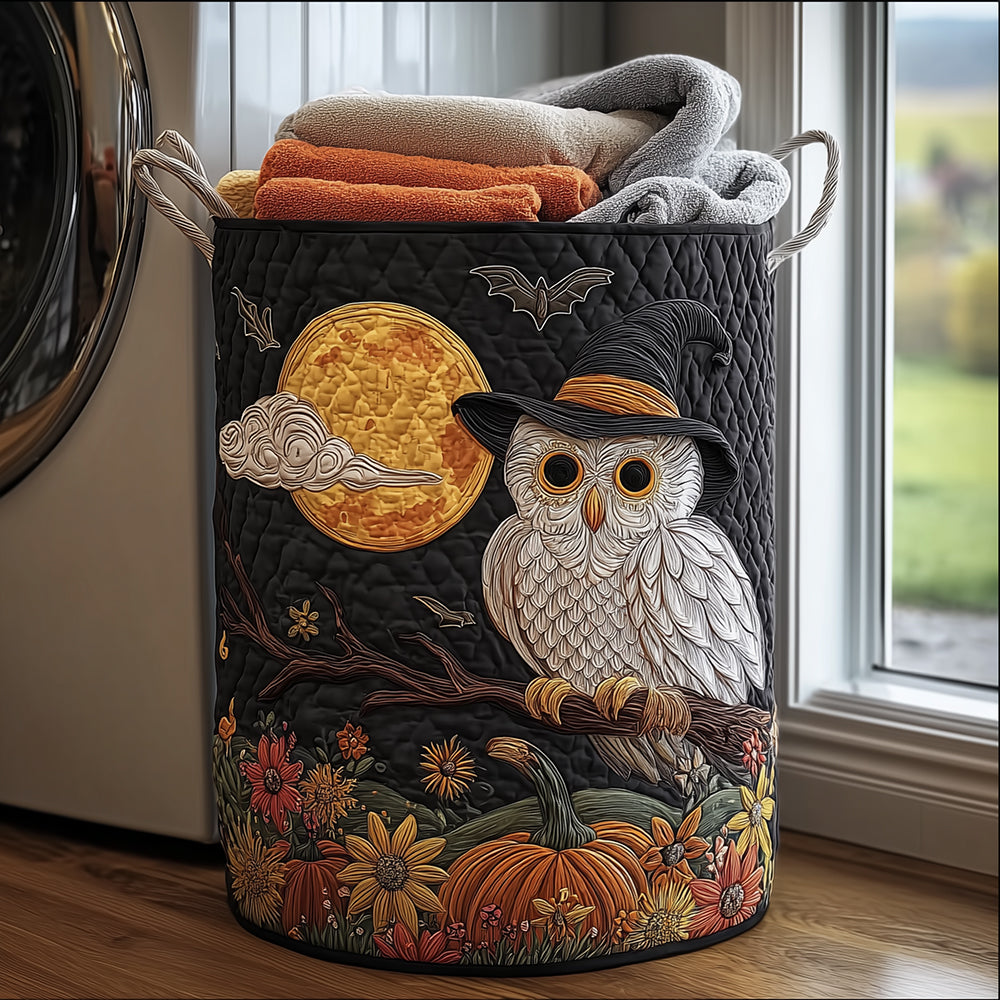 Witchy White Owl Quilted Laundry Basket NCU0TH3086