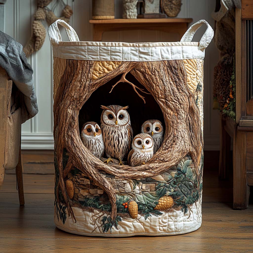 Owl Tree Hollow Quilted Laundry Basket
