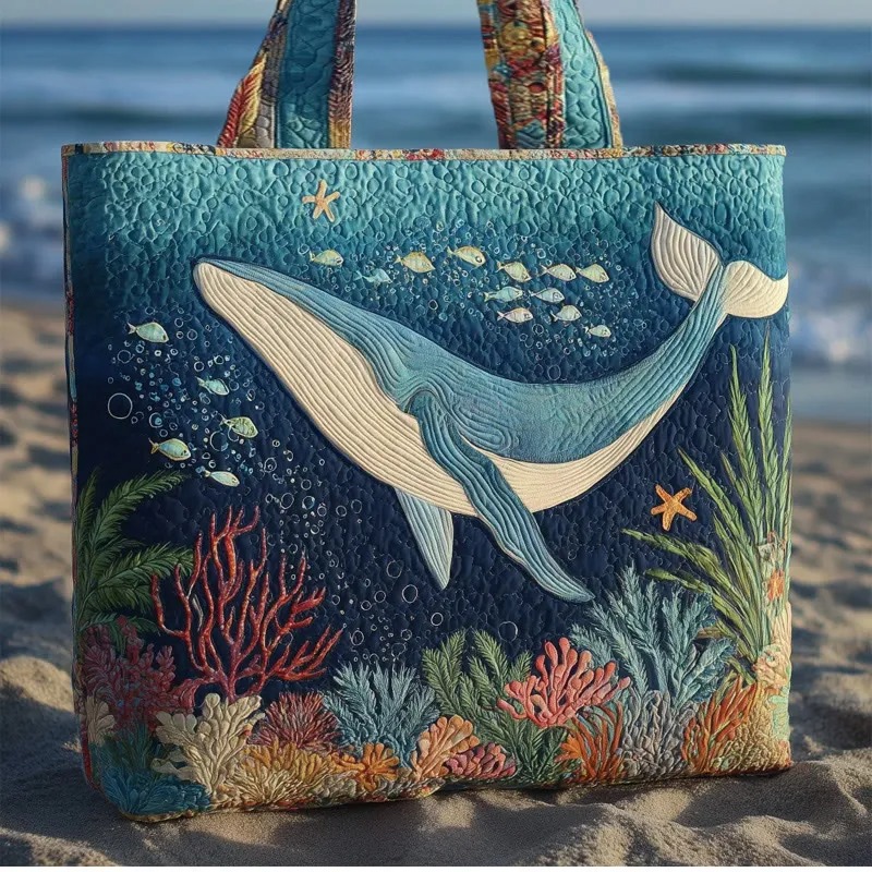 Free Ocean Whale Pattern Quilted Tote Bag