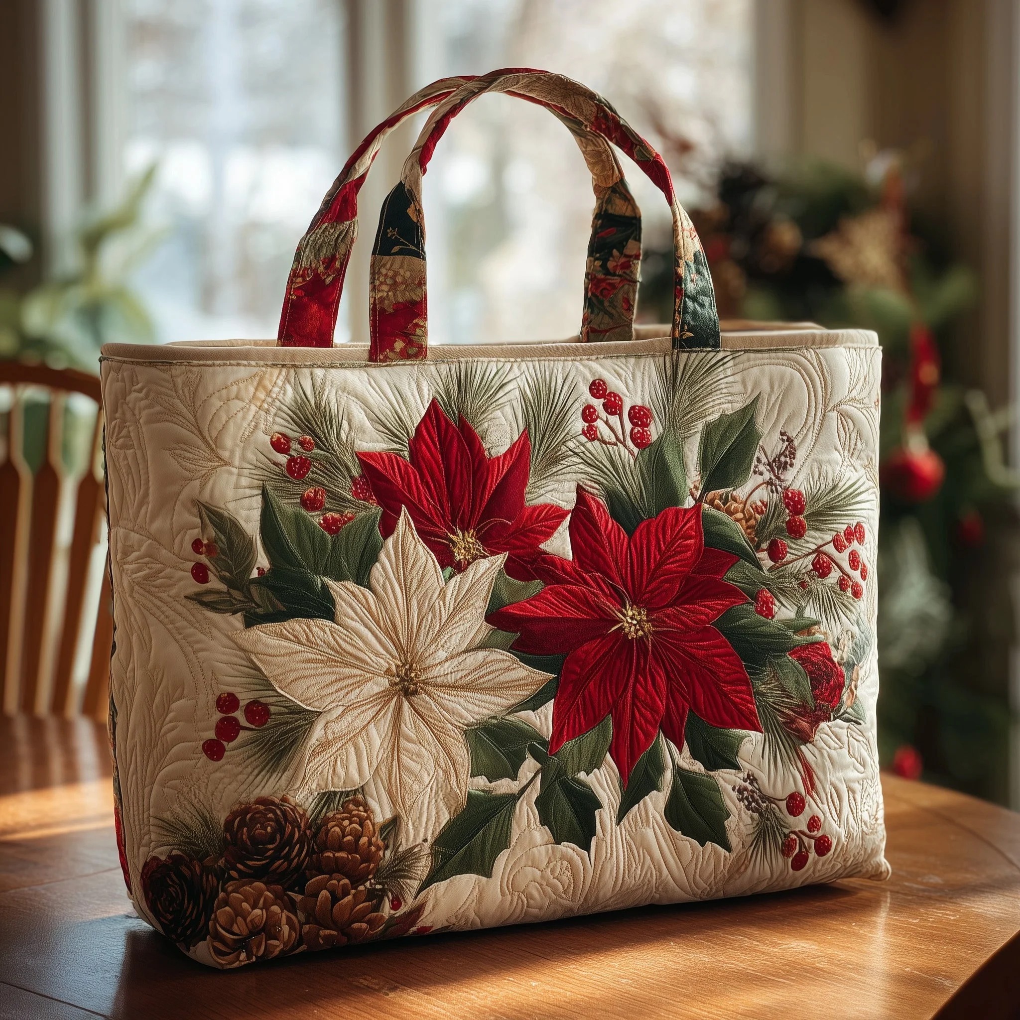 Poinsettia Bloom Quilted Tote Bag GFTOHD10209