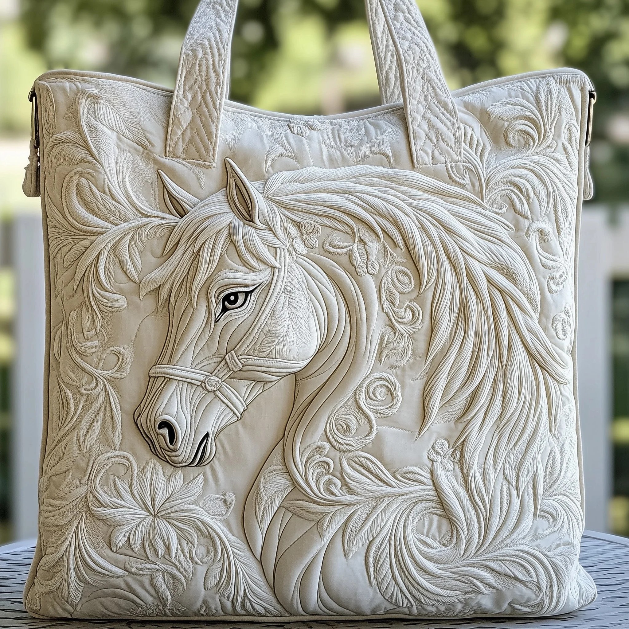 Elegant White Horse Quilted Tote Bag GFTOMA1455 