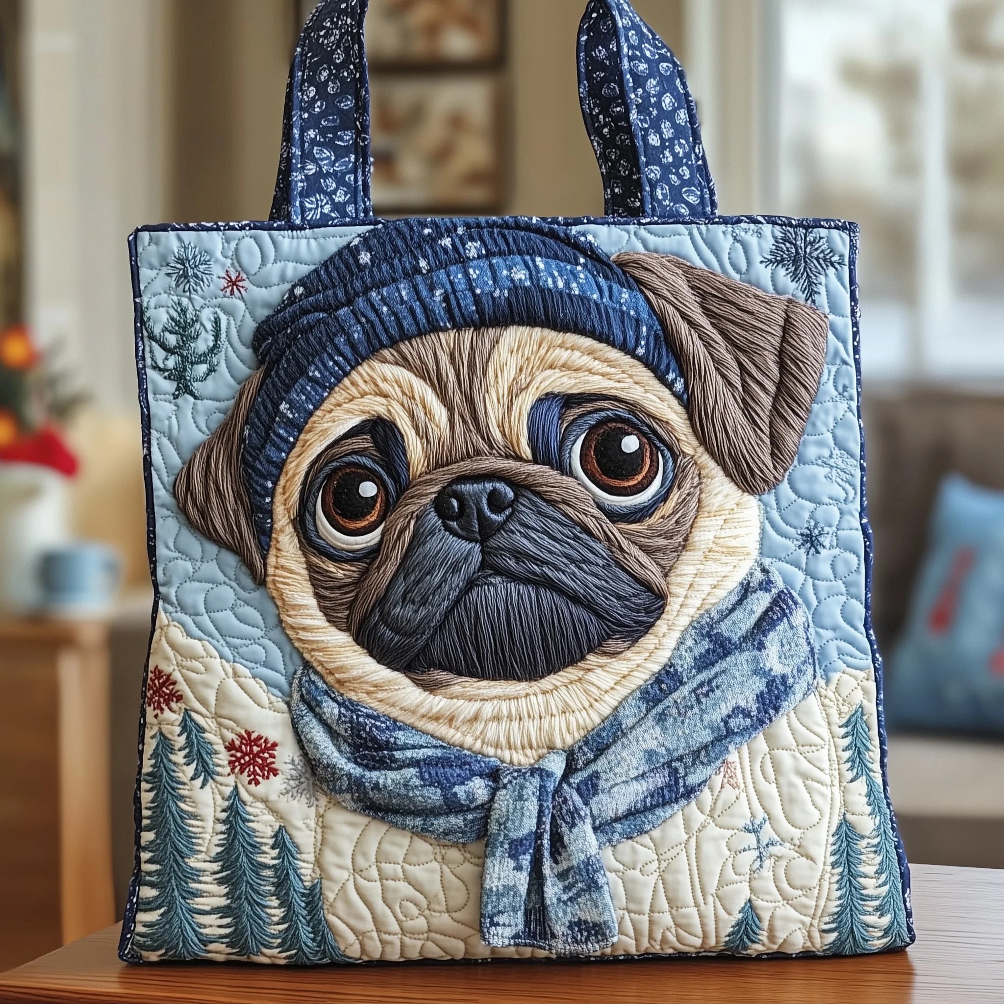 Winter Pug Quilted Tote Bag GFTONT3228