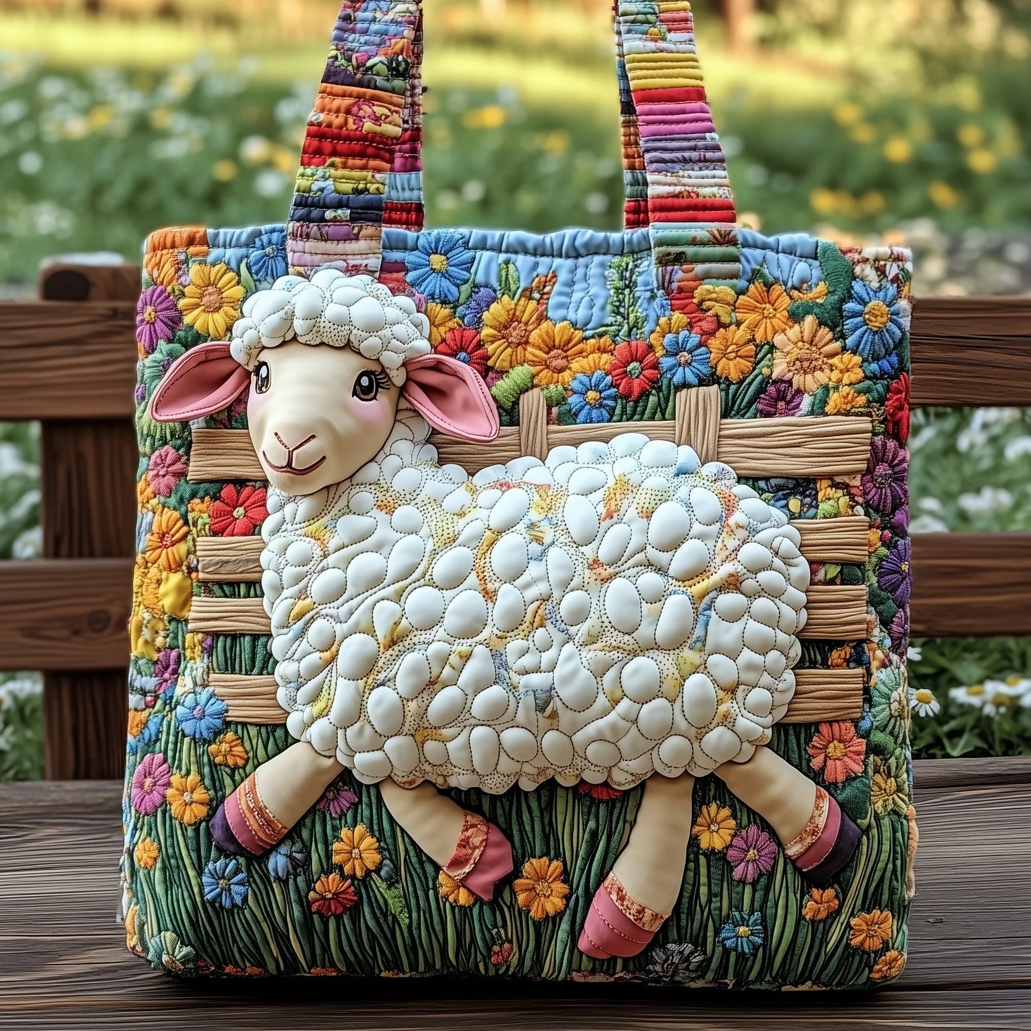 Whimsical Sheep Quilted Tote Bag GFTOMA4898