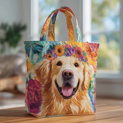 Floral Golden Retriever Quilted Tote Bag GFTOXM72