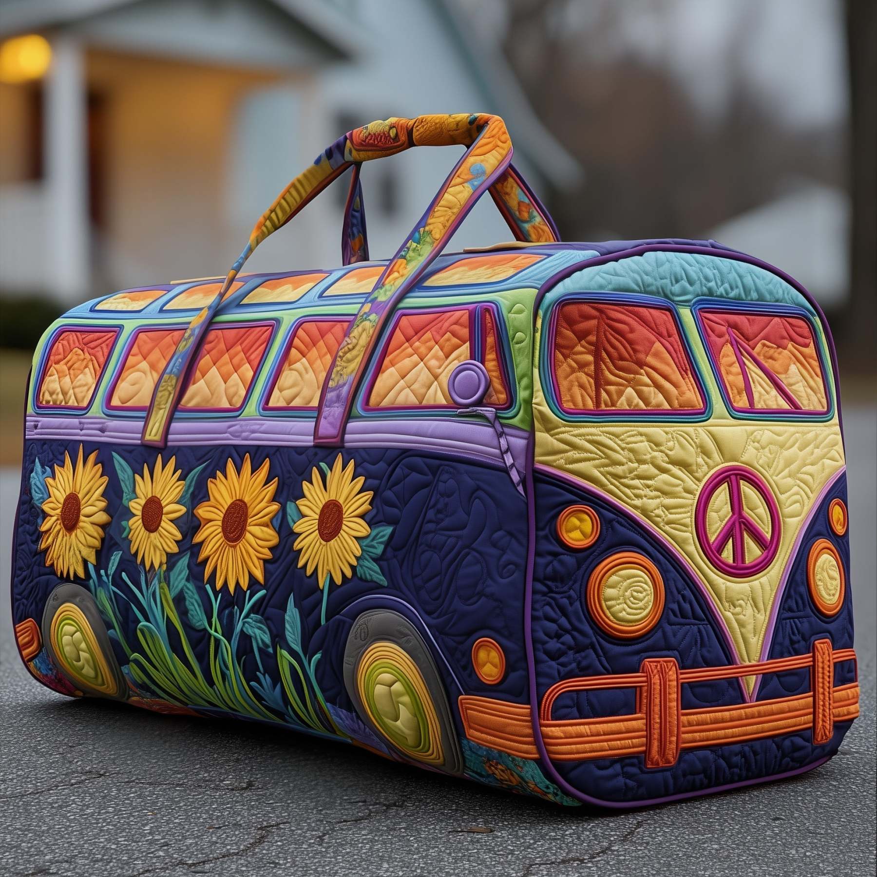 Sunflower Hippie Van Quilted Duffle Bag FTOYC238