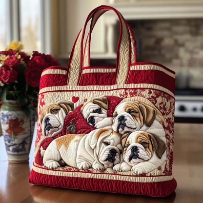 Snuggly Pup Family Quilted Tote Bag