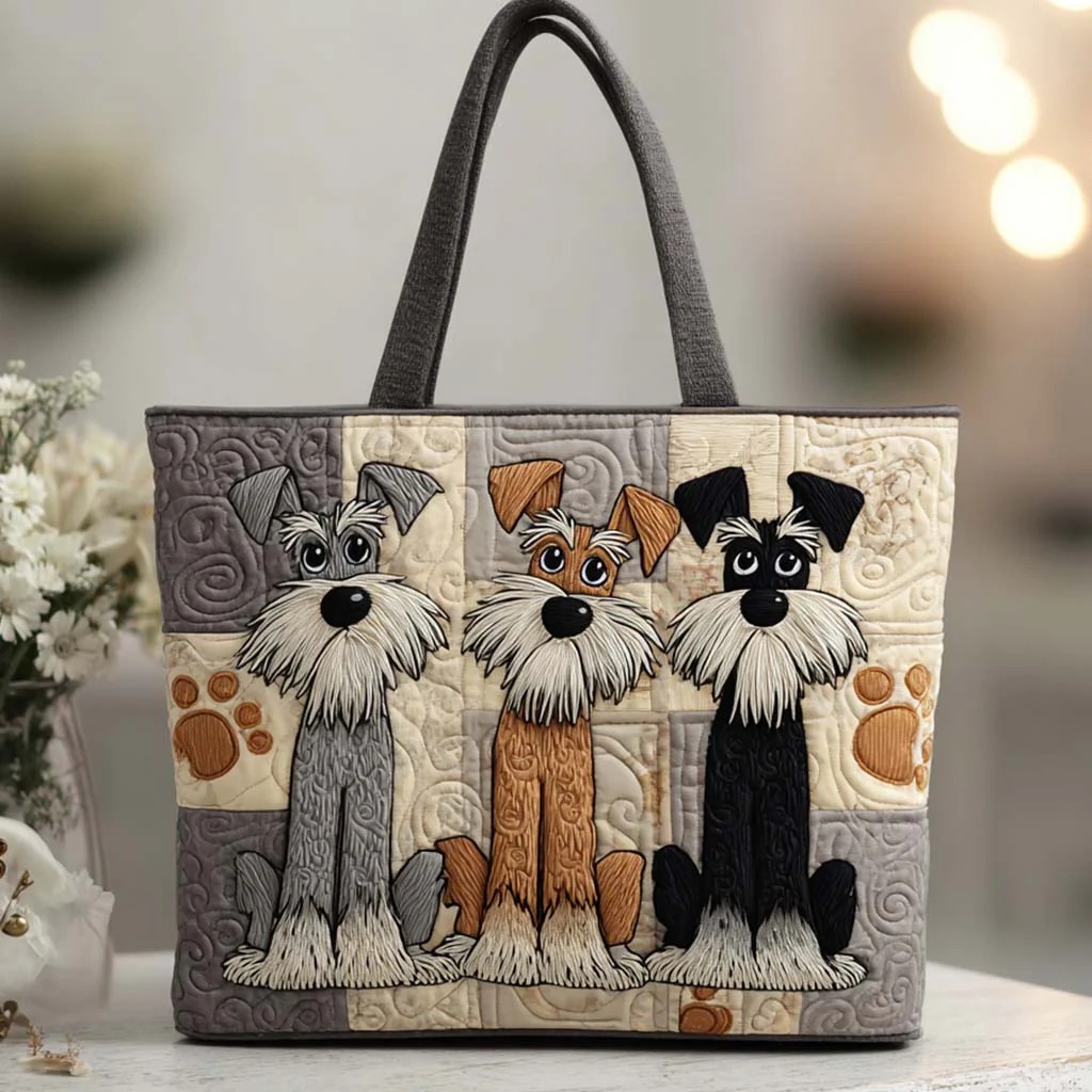 Playful Schnauzer Trio Quilted Tote Bag NCU0NT9771