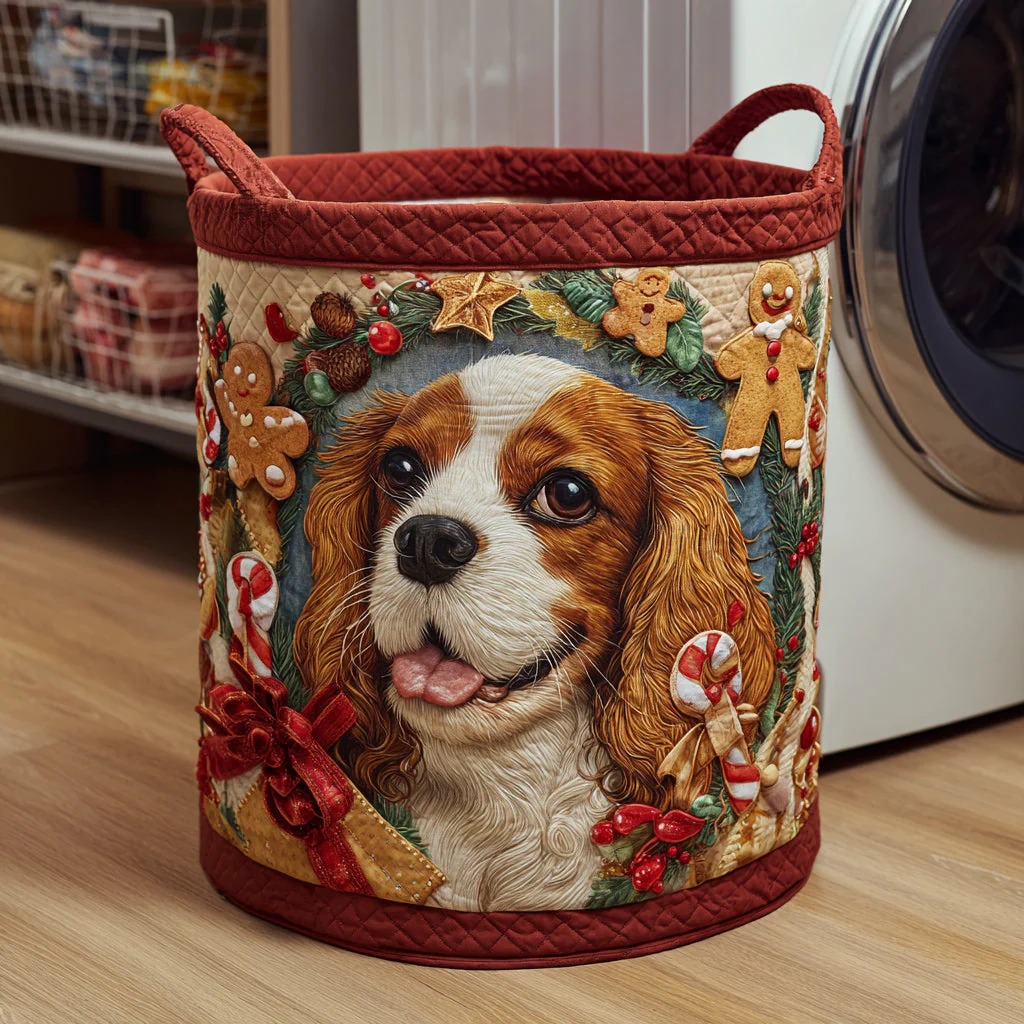 Cavalier Christmas Cookie Quilted Laundry Basket 