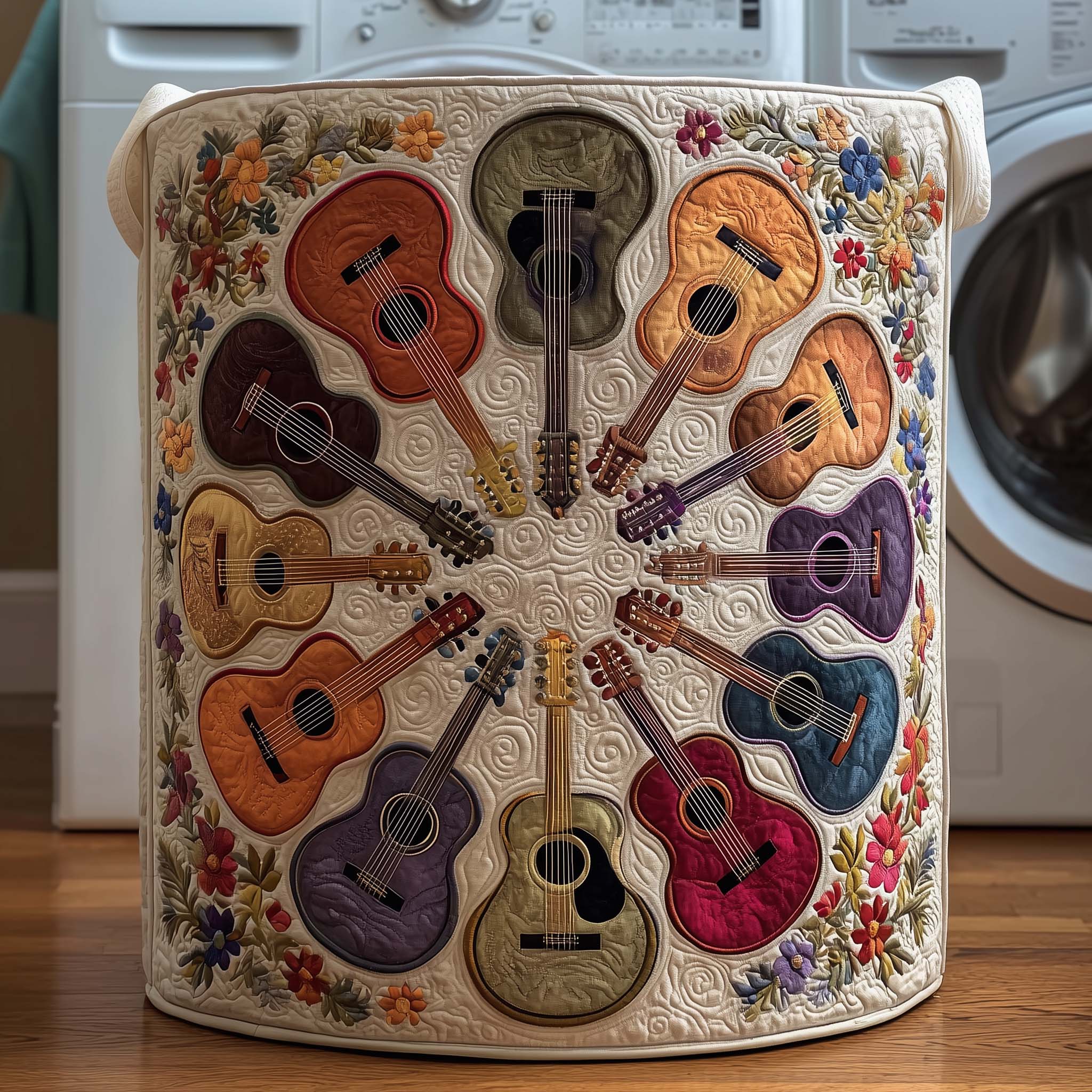 Guitar Circle Quilted Laundry Basket