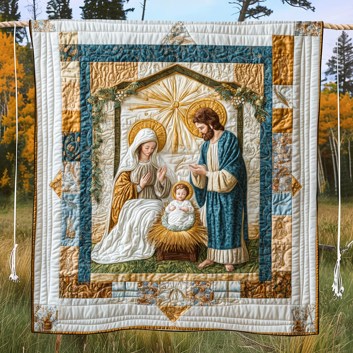 Starry Nativity Quilted Blanket