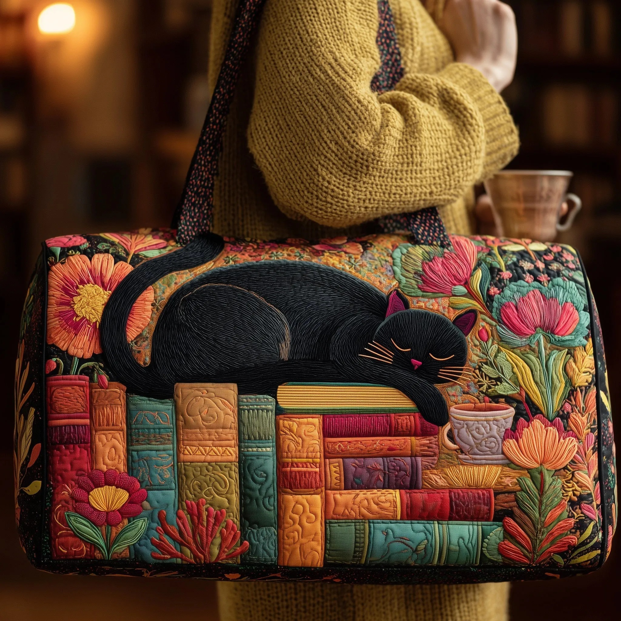 Cat Quilted Duffle Bag