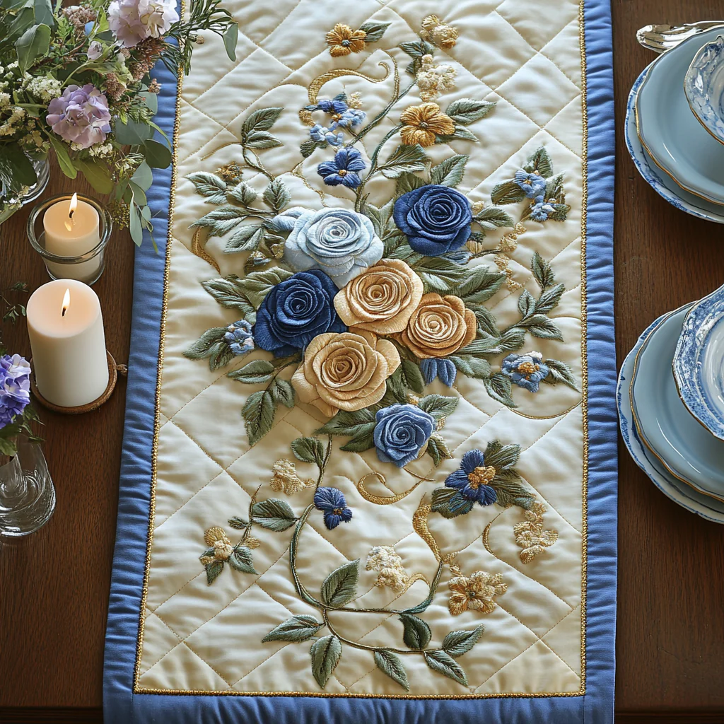 Roses Elegance Quilted Table Runner