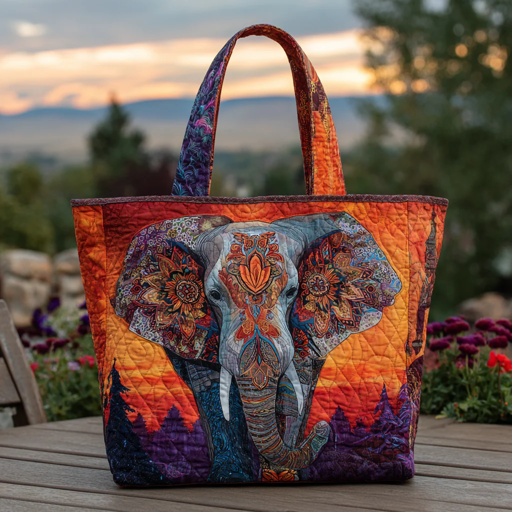 Elephant Trail Quilted Tote Bag