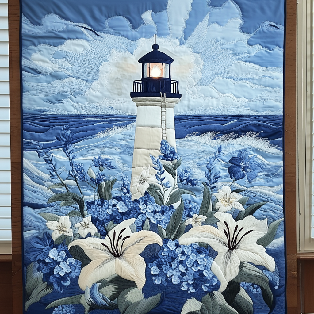 Floral Lighthouse Quilted Blanket