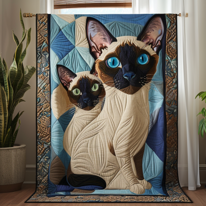 Siamese Cat Muse Quilted Blanket