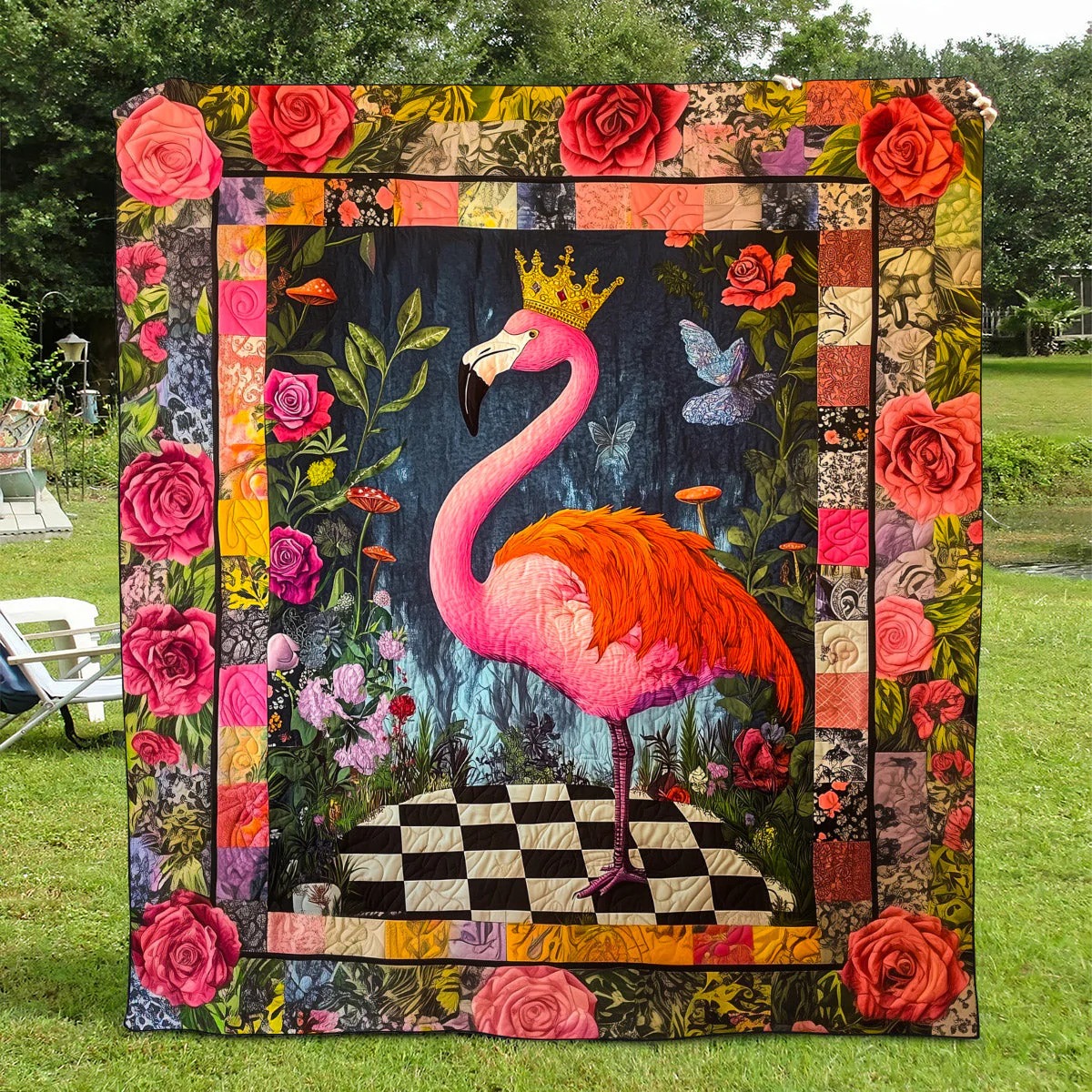 Flamingo Delight Quilted Blanket
