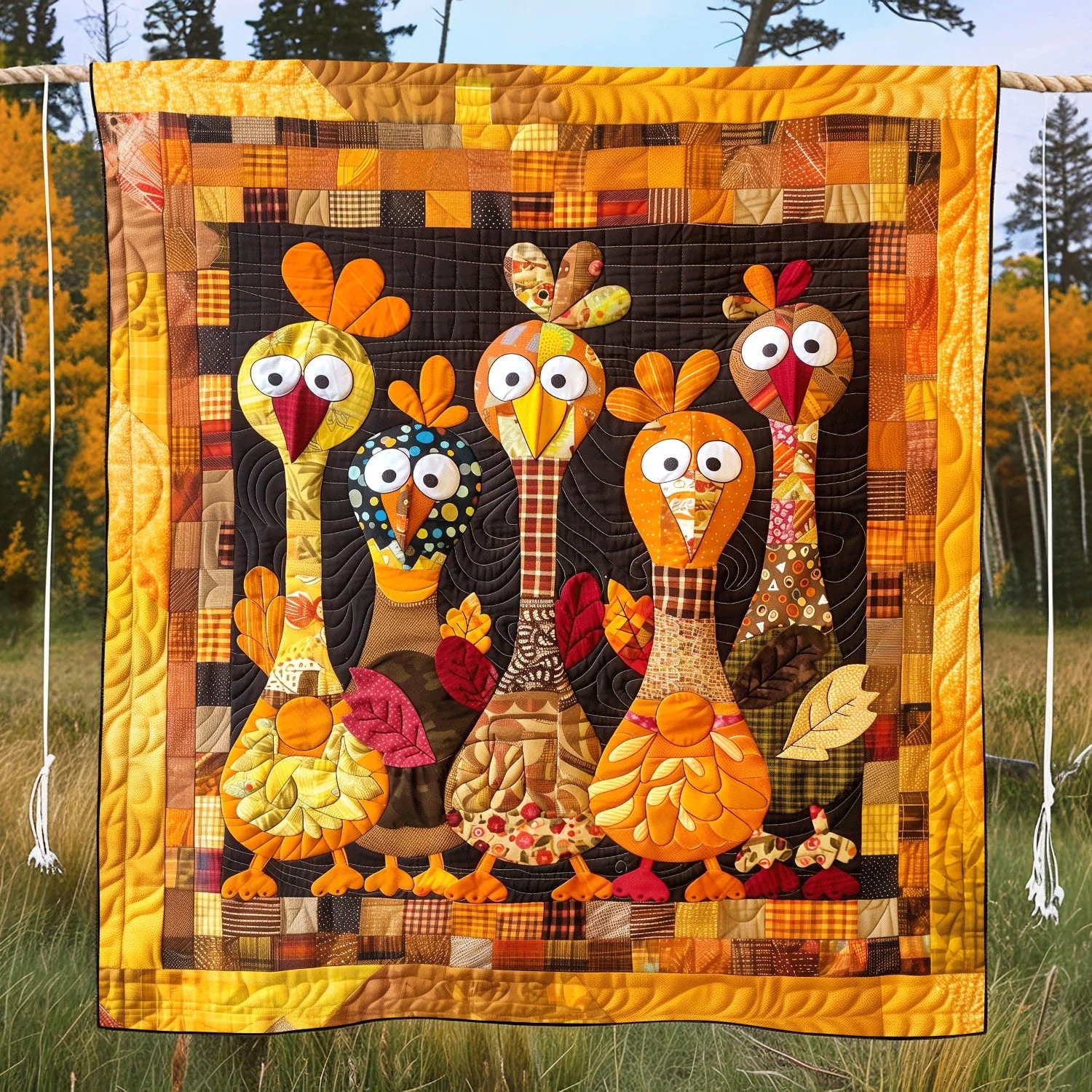 Funky Turkeys Quilted Blanket