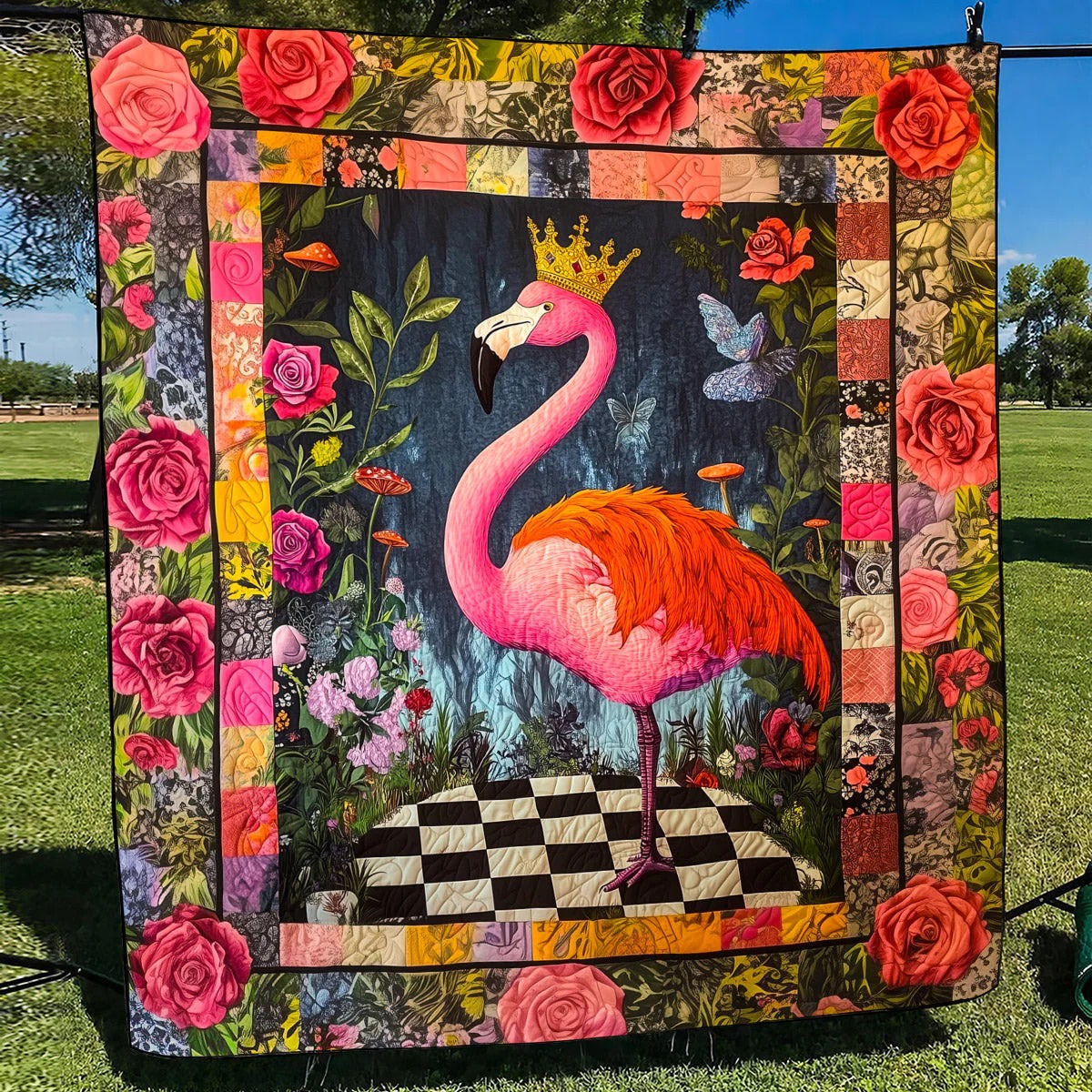 Flamingo Delight Quilted Blanket