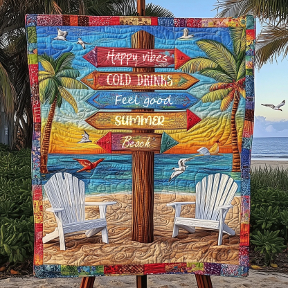 Summer Beach Signpost Quilted Blanket