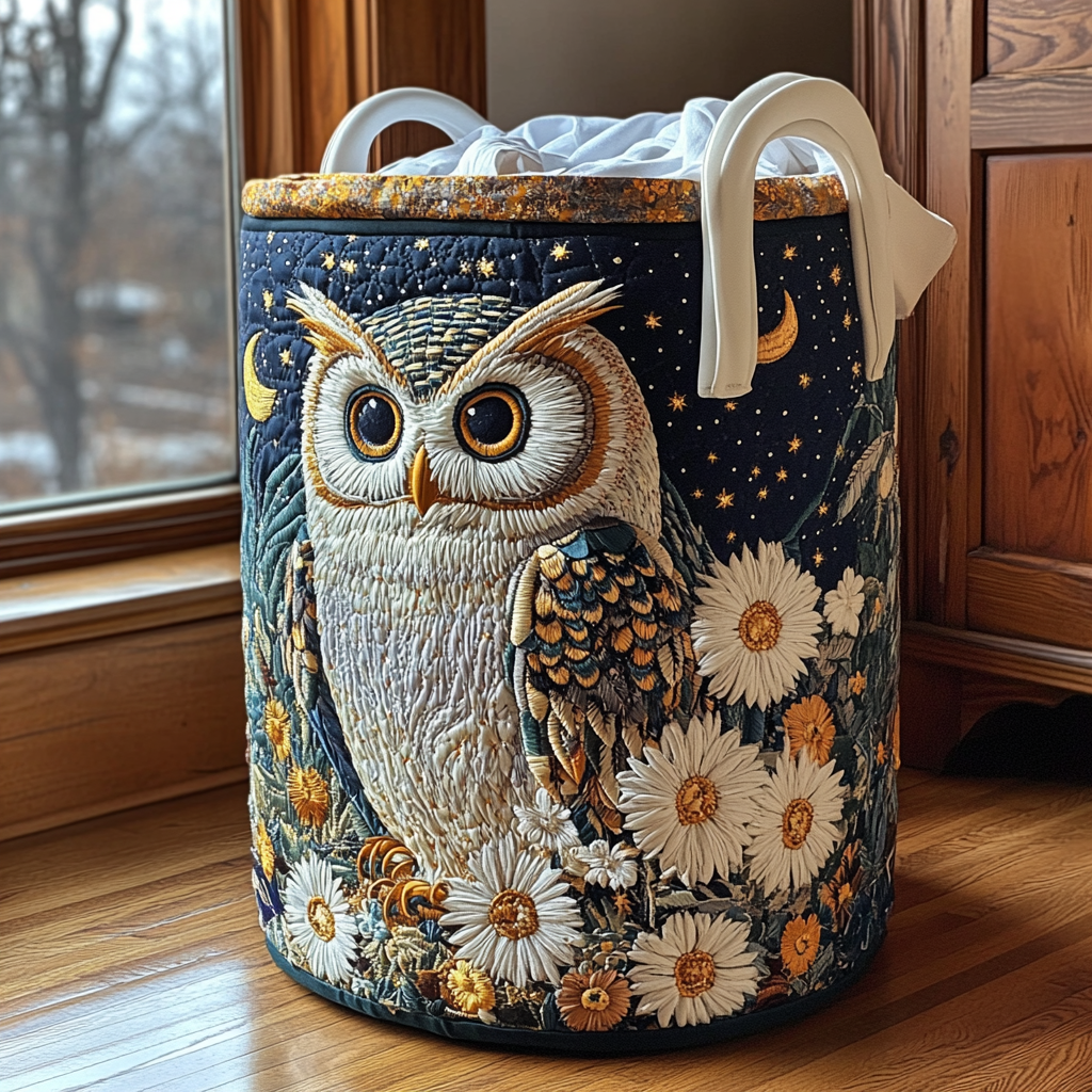 Owl Night Quilted Laundry Basket