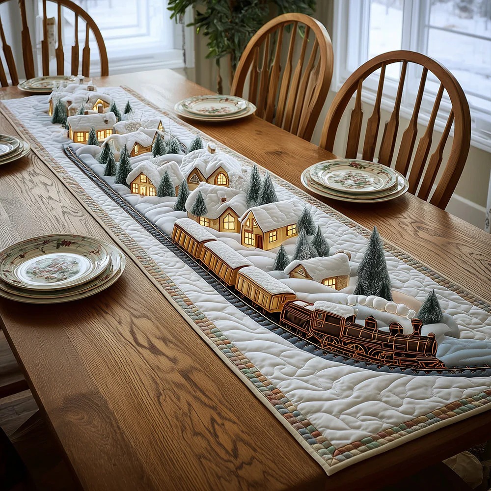 Winter Train Quilted Table Runner