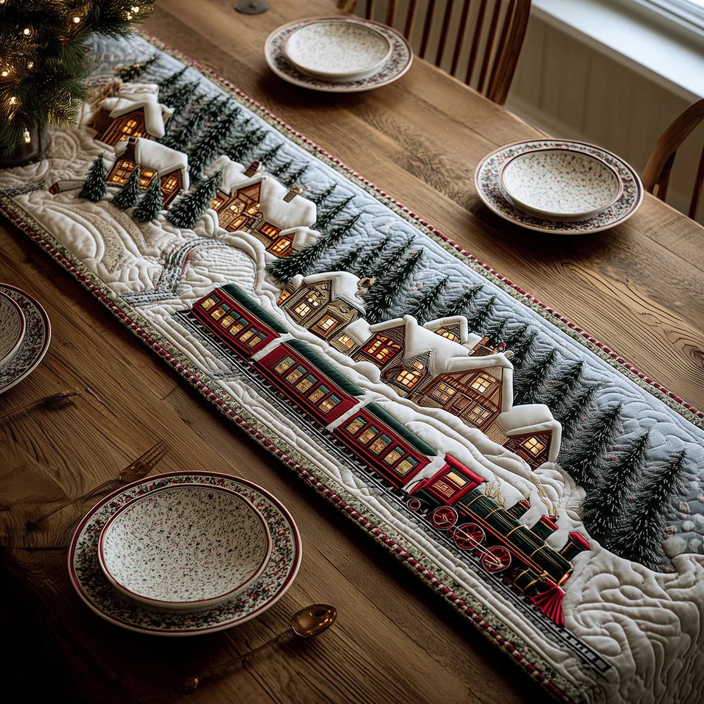 Winter Train Quilted Table Runner