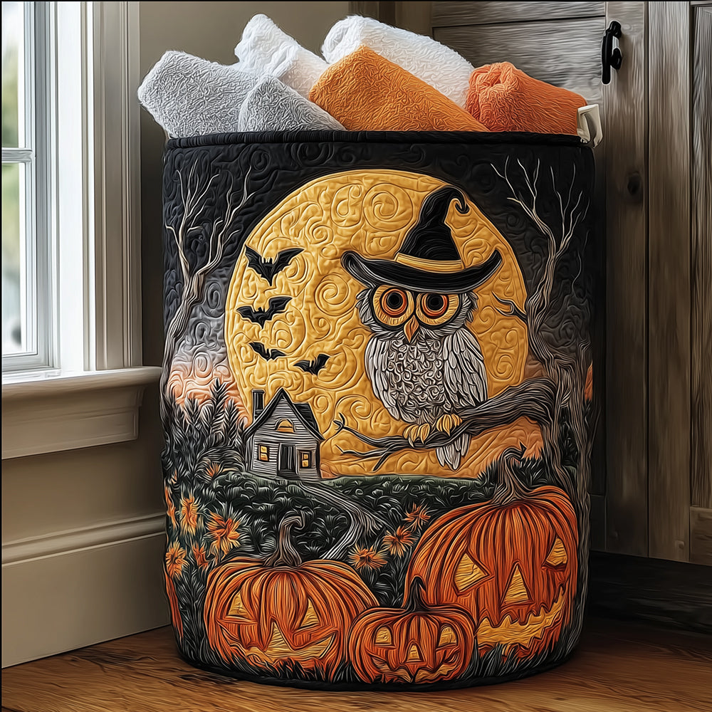 Spooky Owl Quilted Laundry Basket