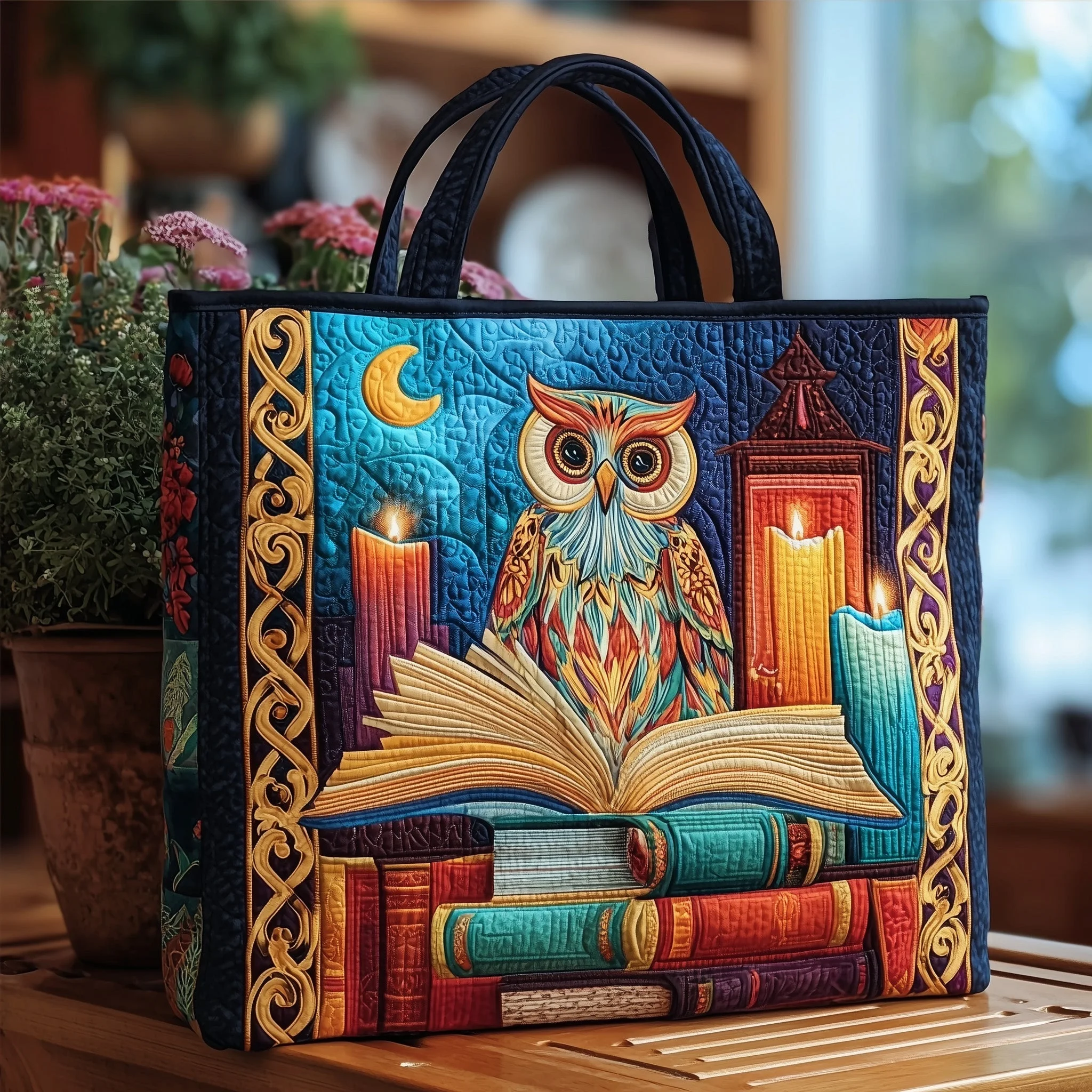 Reading Owl Quilted Tote Bag GFTOTP9681