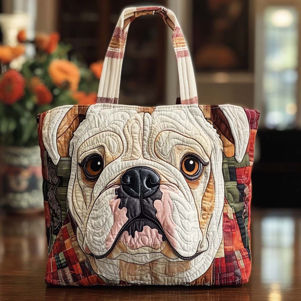 Bold Bulldog Charm Quilted Tote Bag