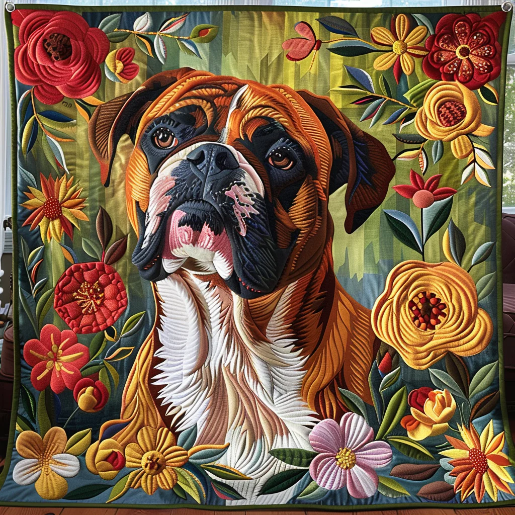 Boxers in Bloom Quilted Blanket