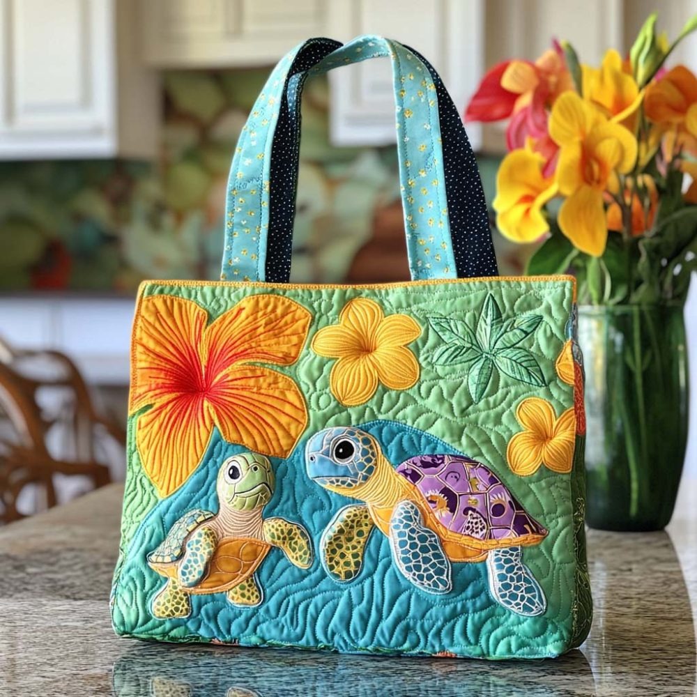 Calm Ocean Turtle Quilted Tote Bag